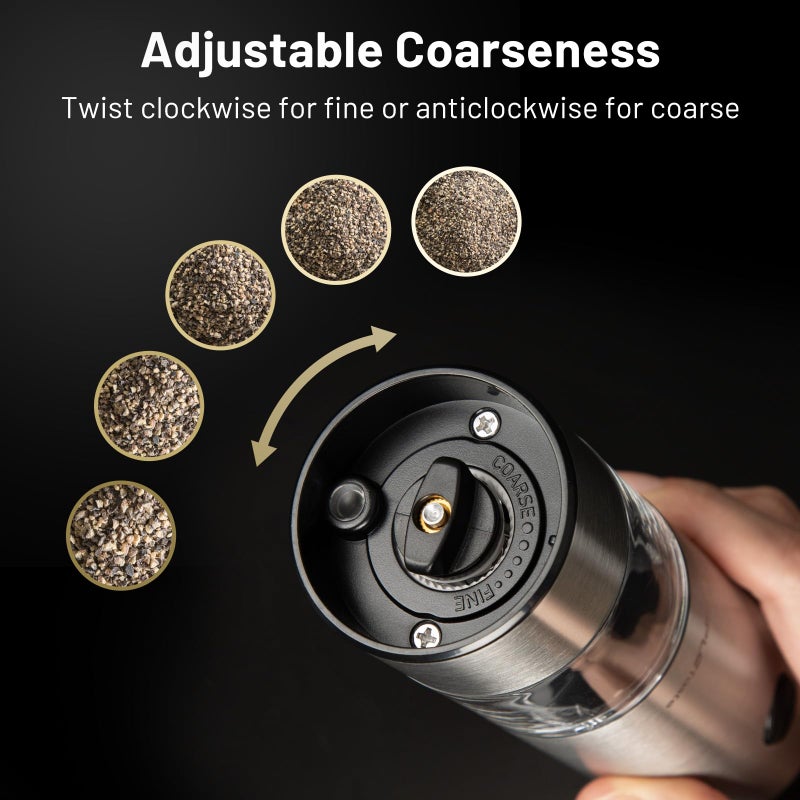SIMPLETASTE Electric Salt and Pepper Grinder Set Automatic One Handed, Stainless Mill Shakers with Lights and Adjustable Coarseness, Battery Operated - Image 3